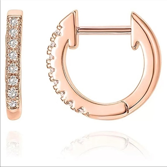 New 14k Gold/Silver/Rose Gold Plated CZ Hoop Earrings - Picture 1 of 14